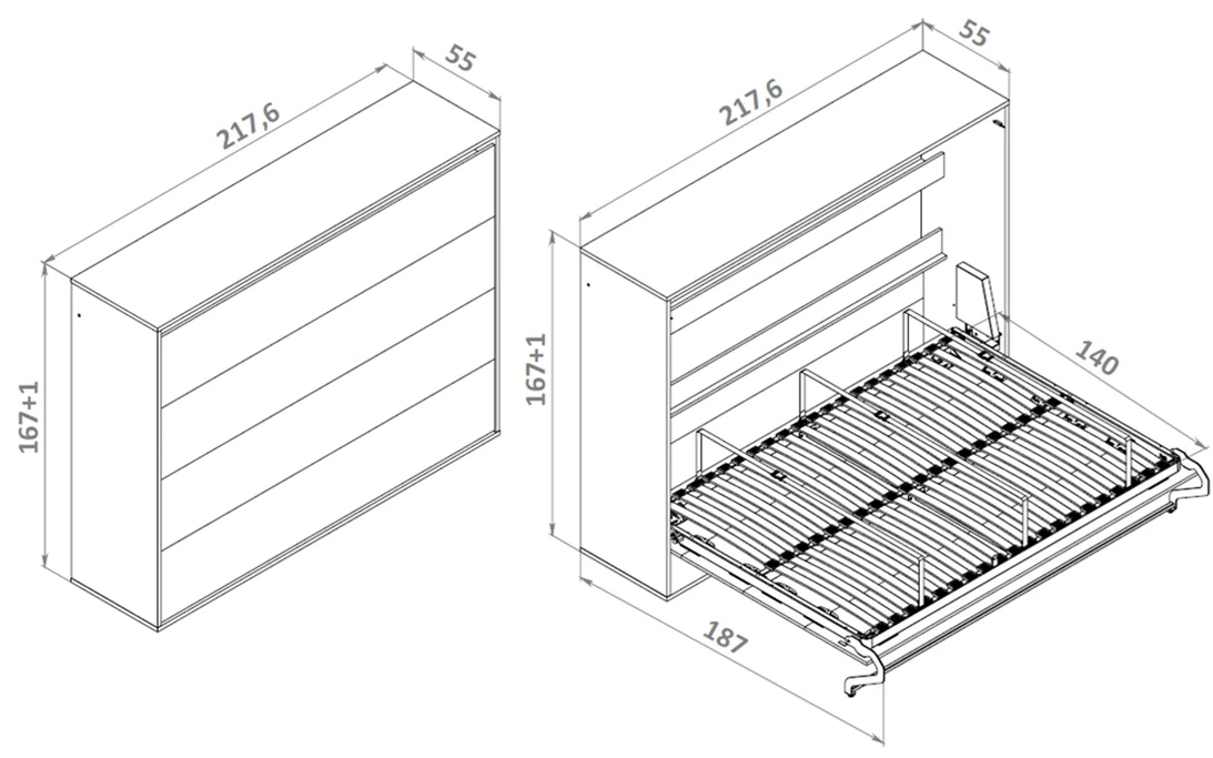 Cama Rebatível 140x200 Horizontal (M2 55cm profundidade) Branco / Carvalho silvestre picture 16