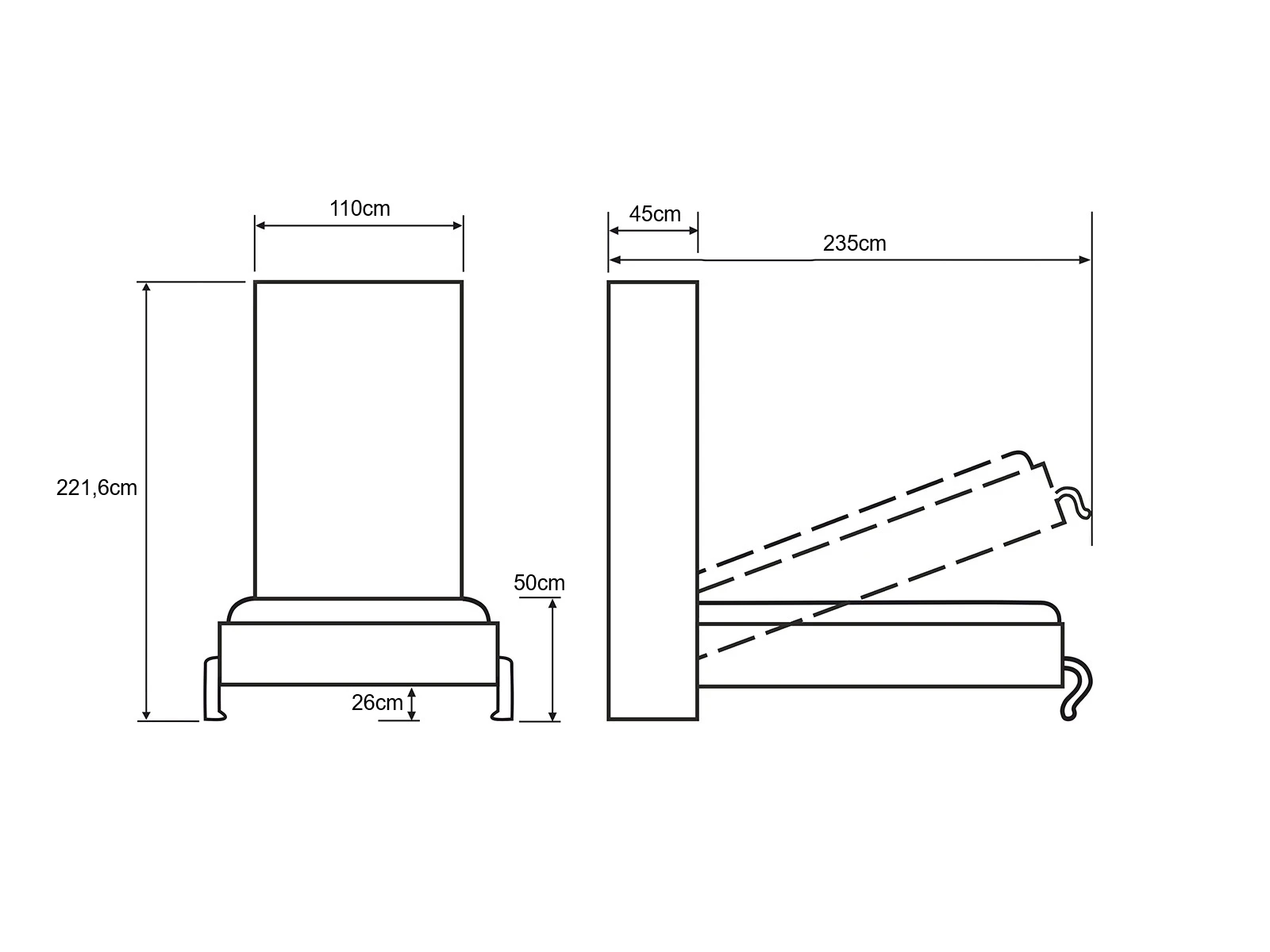 Cama Rebatível 90x200 Verticais (Standard 45 cm profundidade) Branco / Branco Alto Brilho picture 11