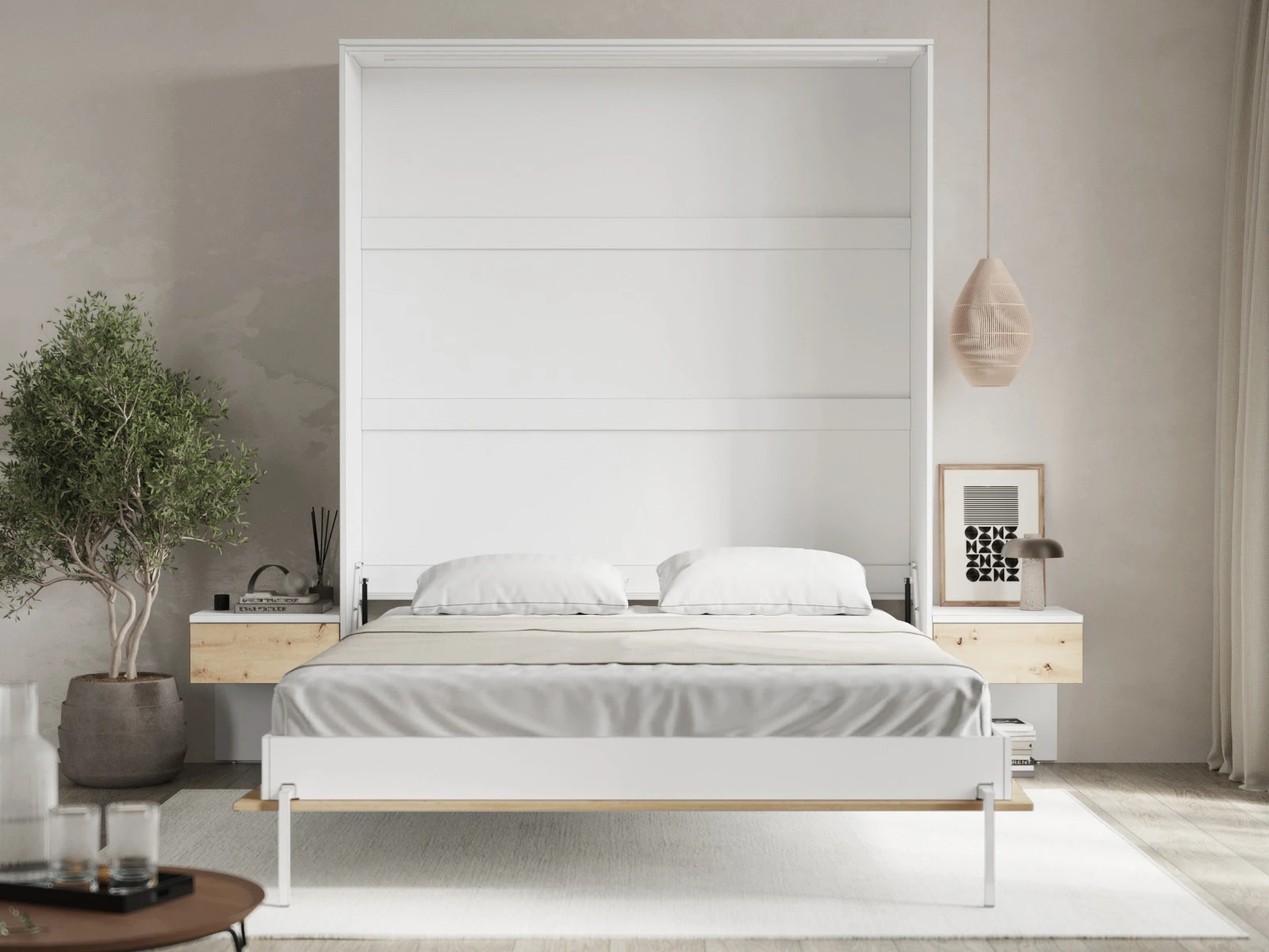 Cama Abatible Classic 160x200V com 2 Mesas de cabeceira Branco / Carvalho Selvagem picture 2