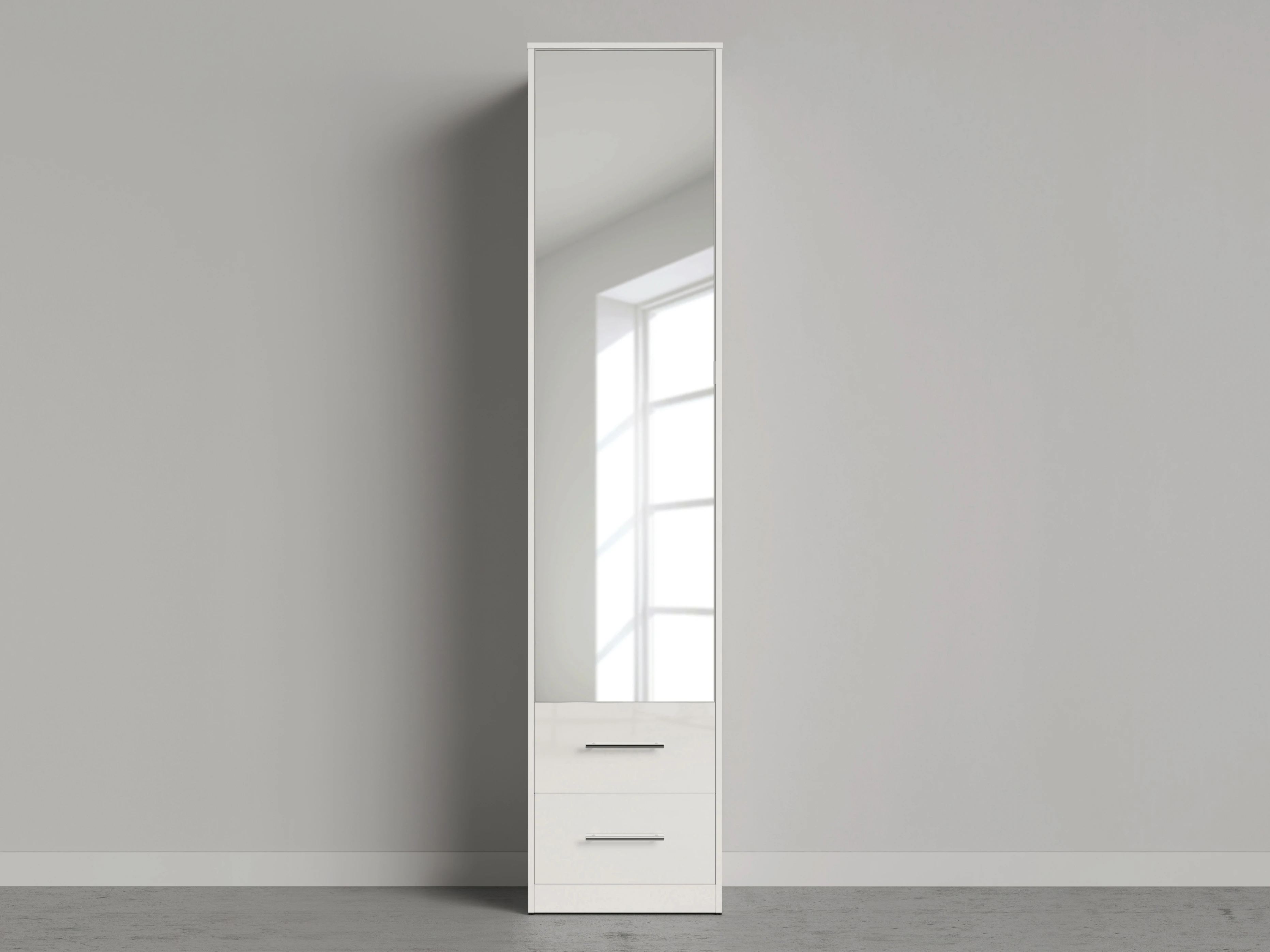 1 Roupeiro 50 cm (Standard 45 cm profundidade) Branco / Espelho / Branco alto Brilho