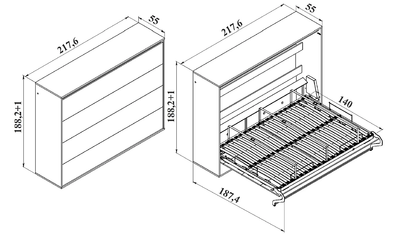 Cama Rebatível 160x200 Horizontal (M2 55cm profundidade) Branco/branco alto brilho picture 16