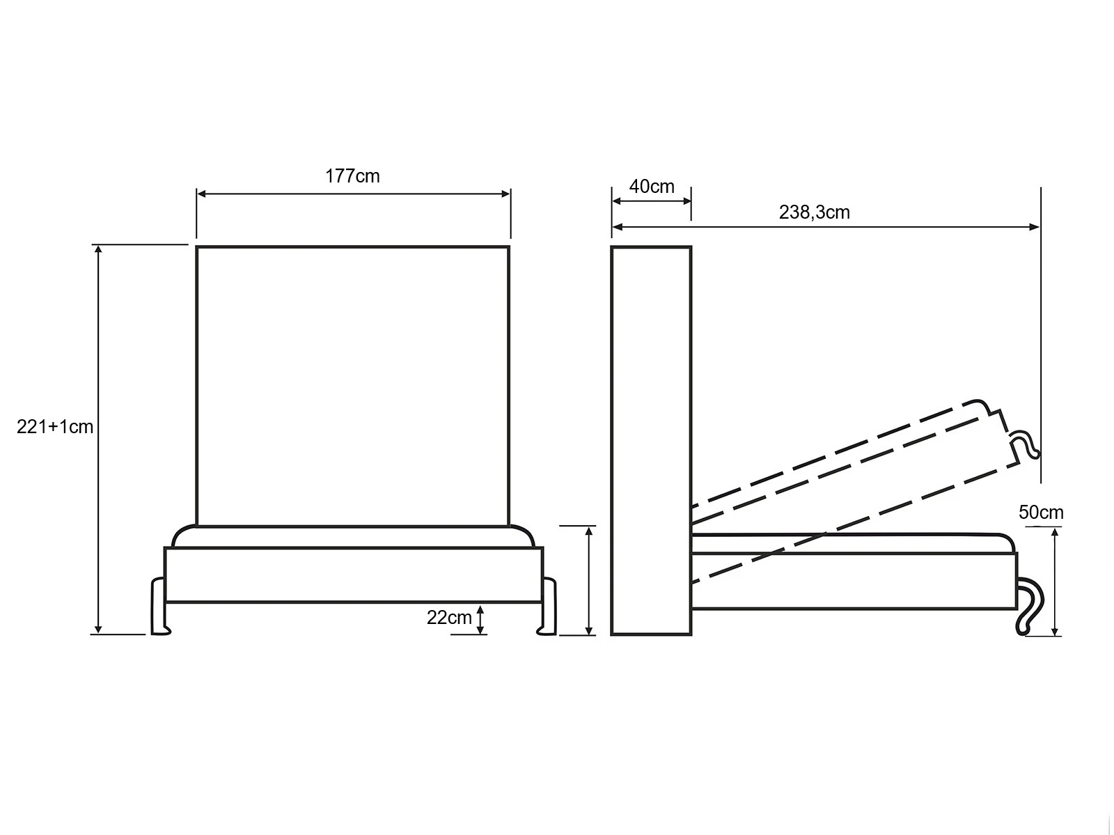 Cama Rebativel 160x200 Vertikal (M1 40cm profundidade) Carvalho Kaiser / Branco picture 17